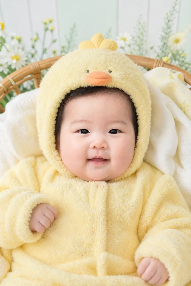 보송 병아리 노랑 바구니