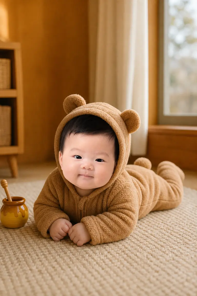 허니 곰돌이 우주복 배밀이 풀바디