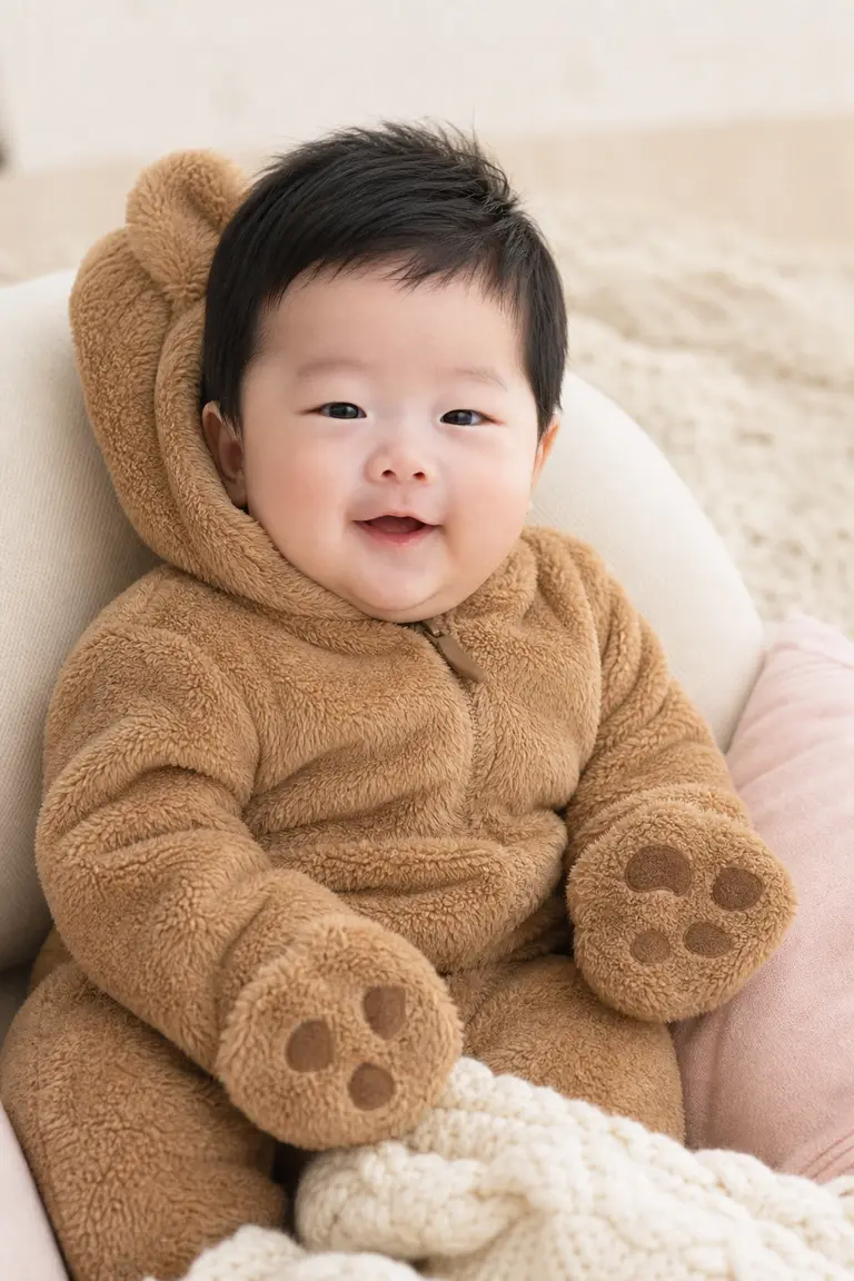 두툼한 곰 인형 후드