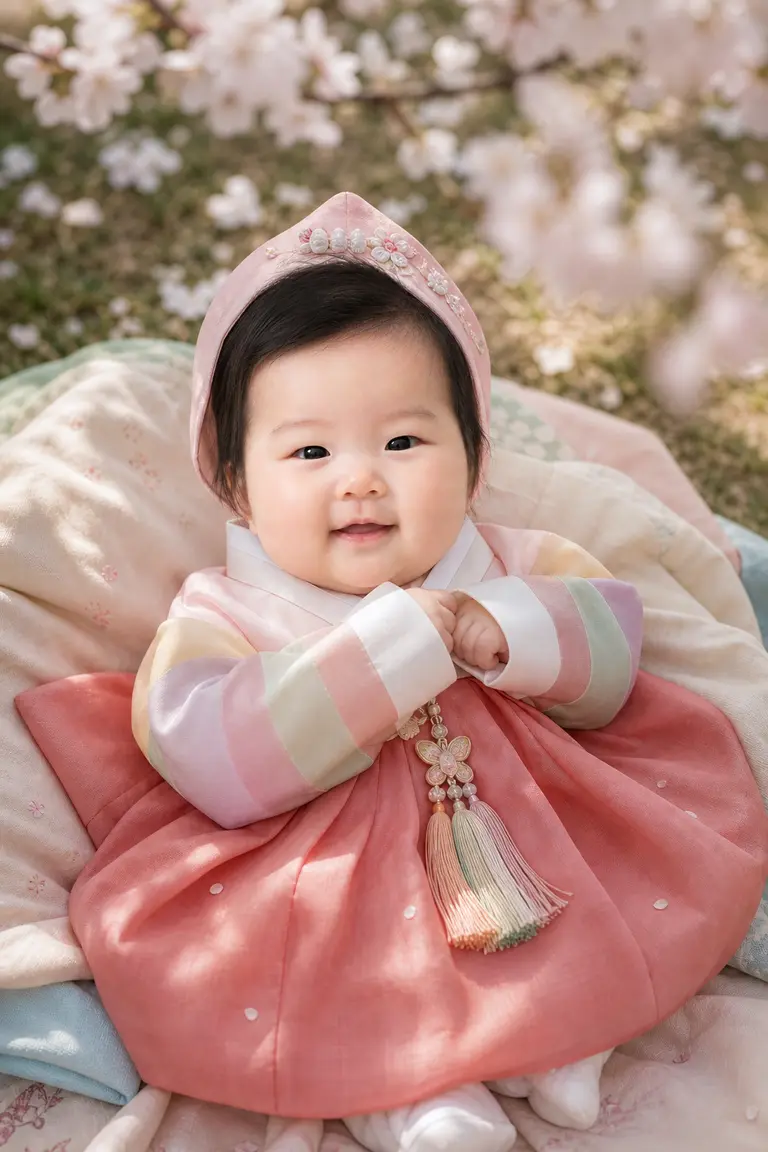 봄 꽃담 한복 자연 무드