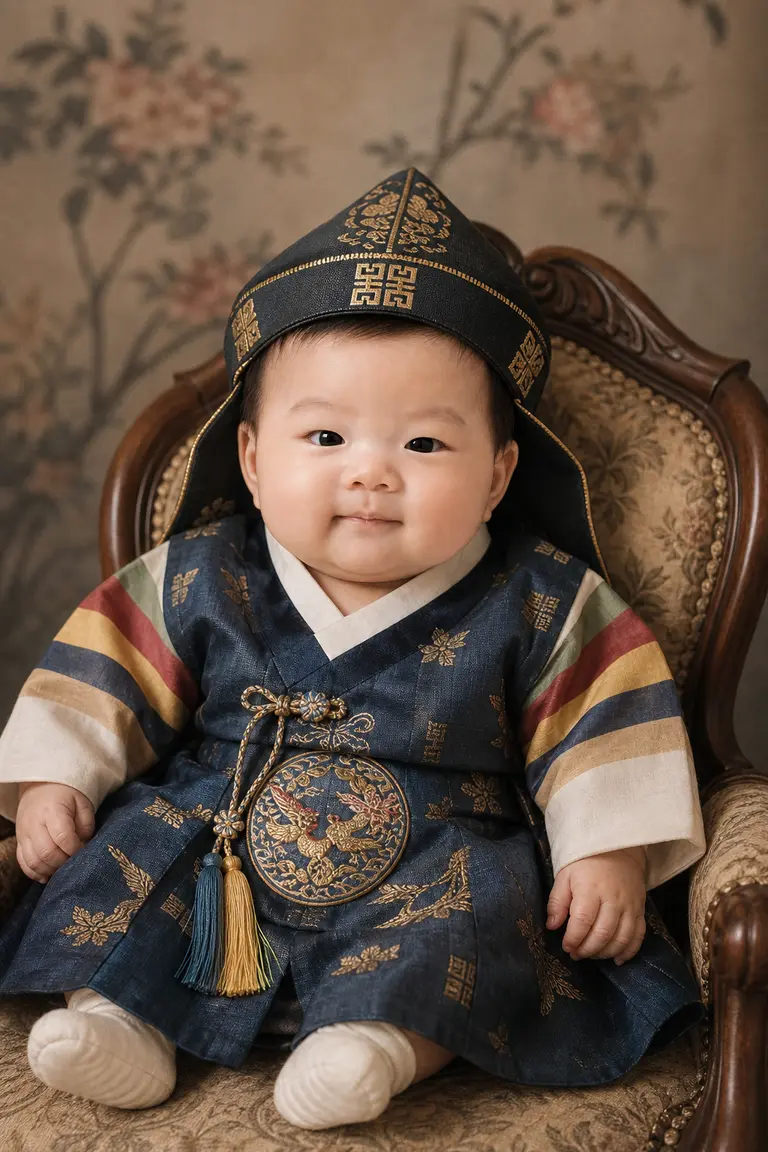 옛날 백일사진 전통의자
