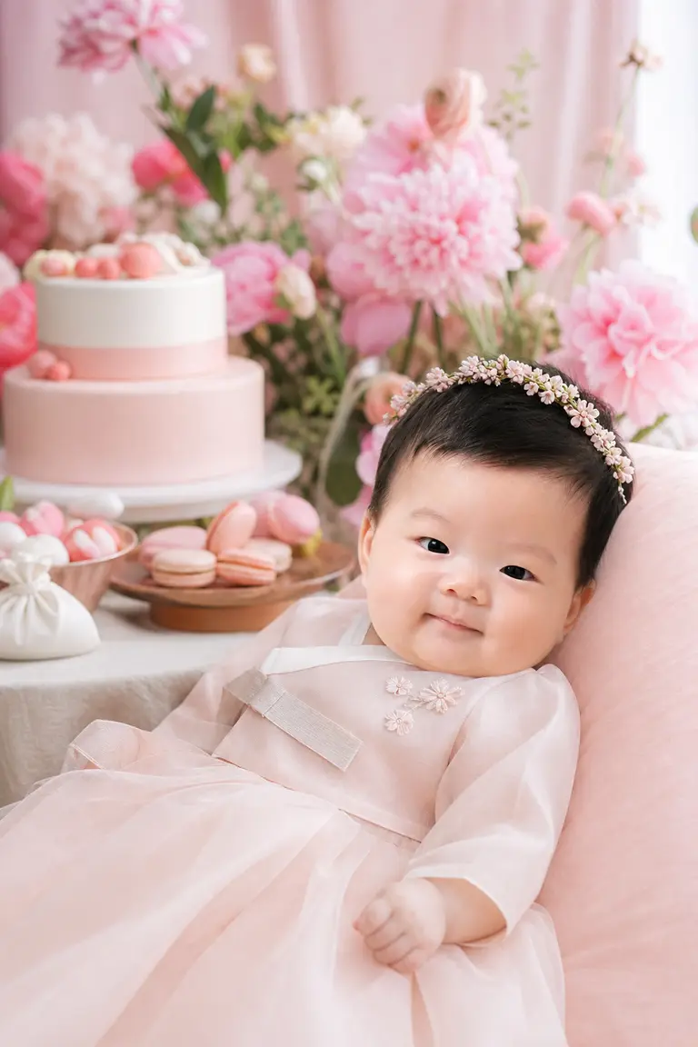 모던 핑크 작약 백일상