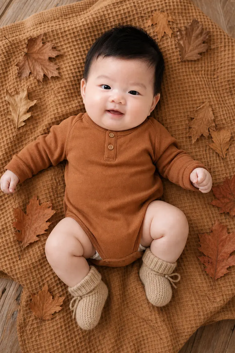 낙엽 담요 위 전신샷