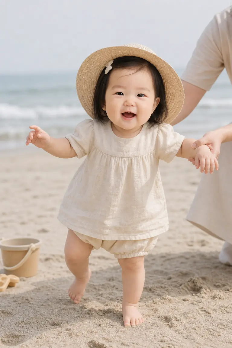바닷가 밀짚모자 첫걸음