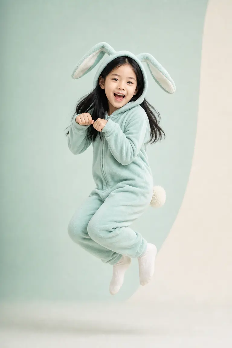 민트 토끼 전신 점프 컷