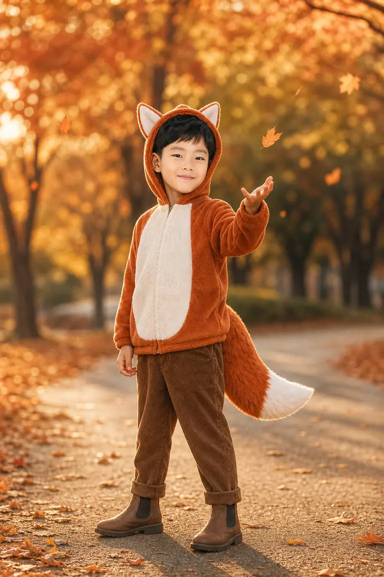 주황 여우 가을 낙엽 컷