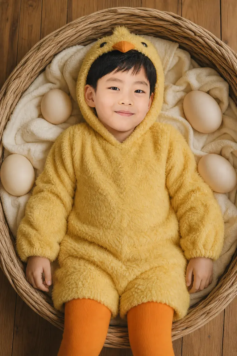 노랑 병아리 둥지 탑다운 컷