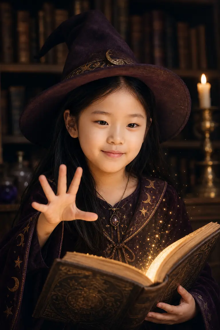 마법서를 펼친 꼬마 마법사