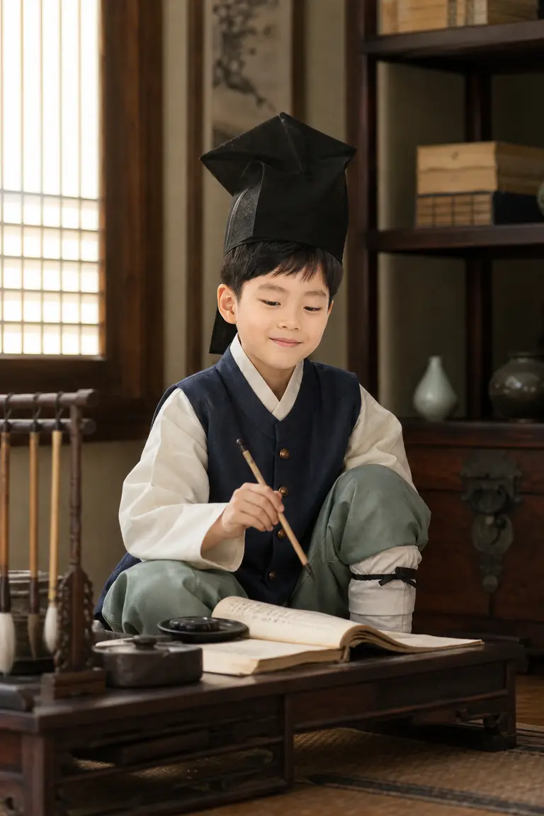 마고자 차림 서안 앞 선비 콘셉트