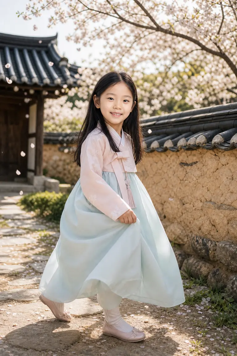 봄 한옥 마당 벚꽃 야외컷