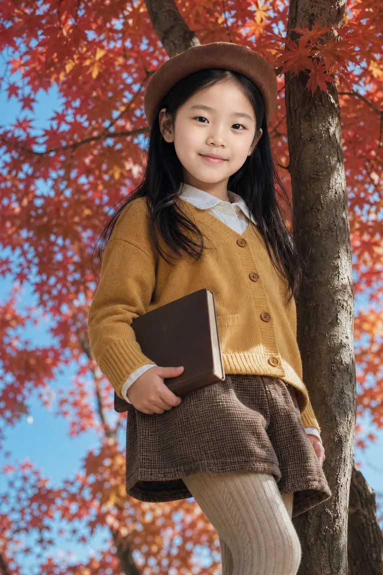 베레모 단풍 독서 로우앵글