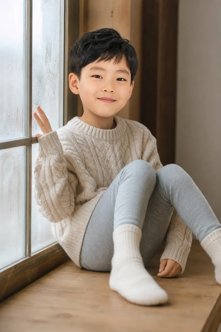 크림 니트와 겨울 창가