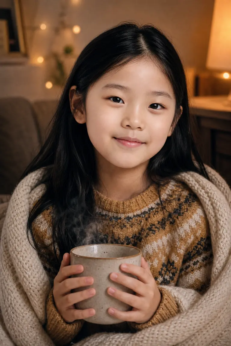 코코아 머그와 담요 클로즈업