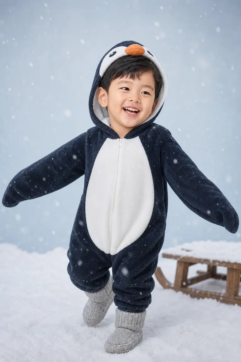 겨울 펭귄 눈놀이 컷