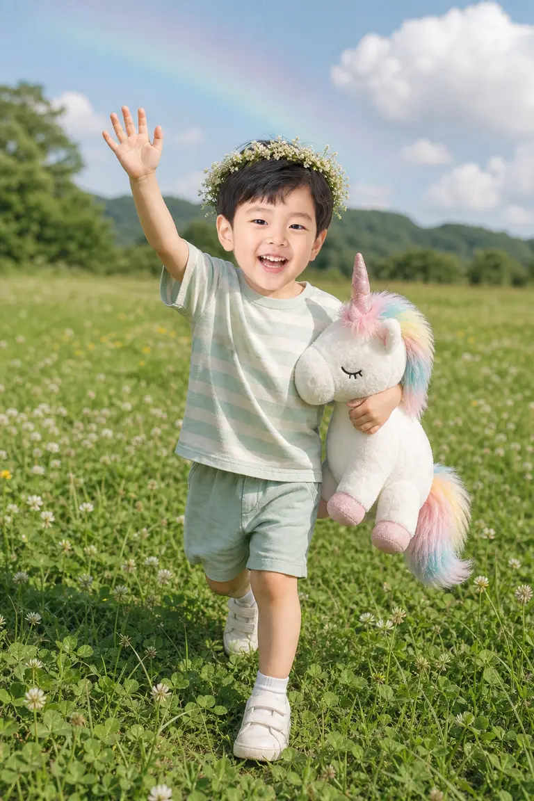유니콘과 무지개 여름 들판