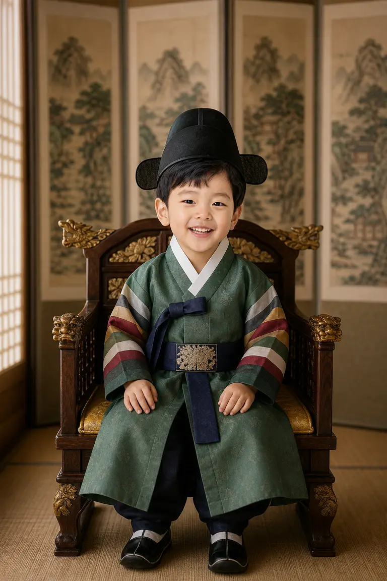 어좌 정면 - 색동 까치두루마기