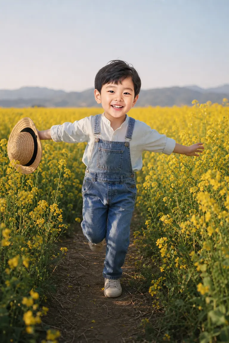 유채꽃밭 로우앵글 달리기