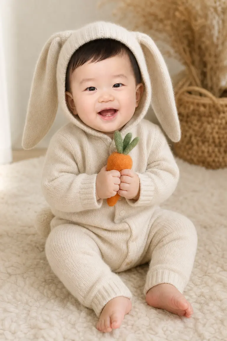 크림 토끼 · 당근 들고 전신 스냅