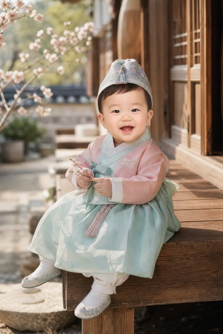굴레 쓴 봄 한옥 마당
