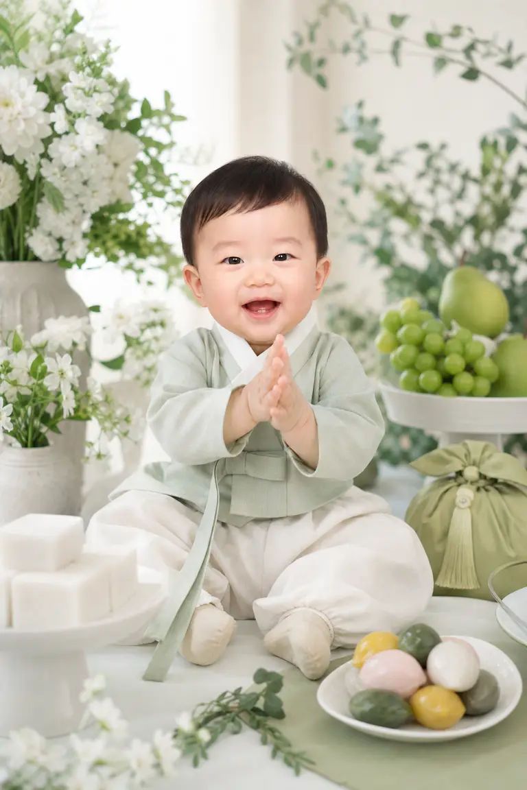 세이지 그린 내추럴 꽃 돌상