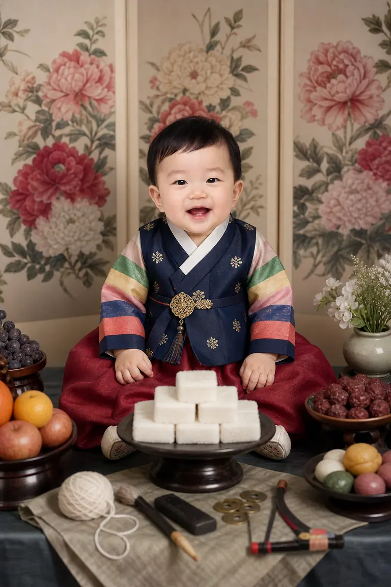 정통 돌상 색동 병풍