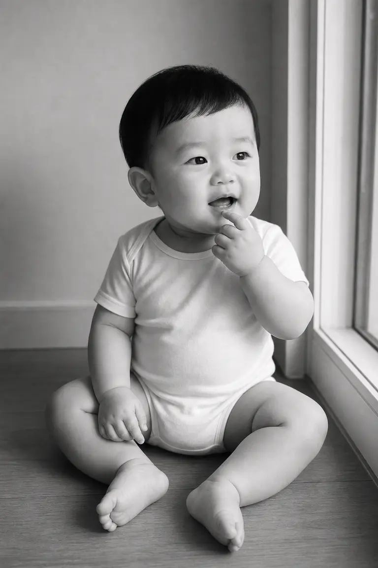 흑백 창가 옆모습
