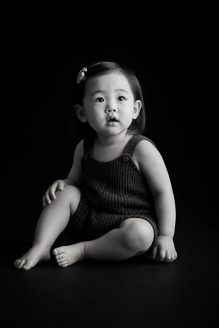 로우키 한줄기 빛 앉은 아이