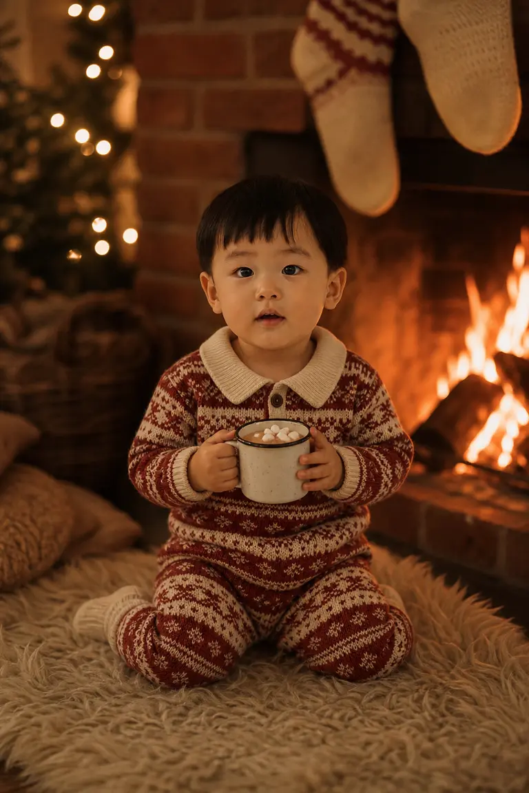 벽난로 앞 코코아 한 잔