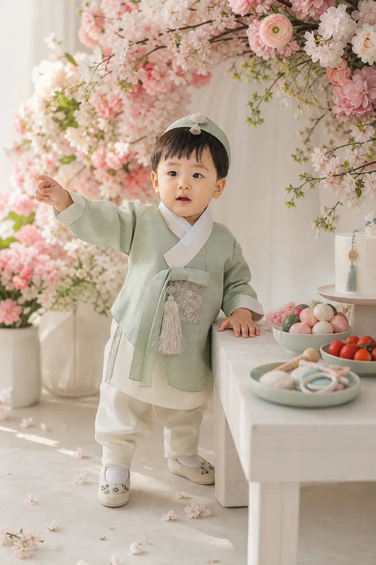 봄 생화 아치 돌상 풀샷