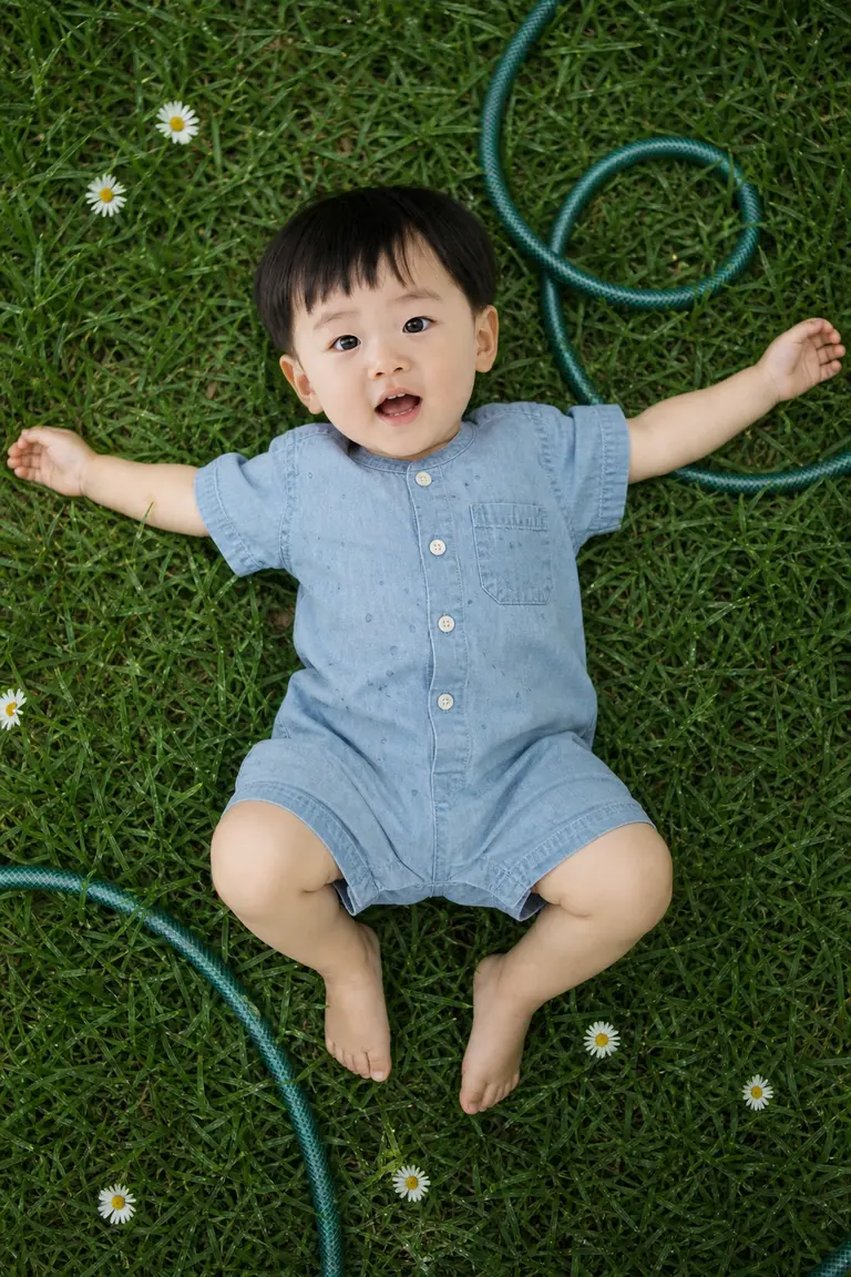 잔디 위 탑다운 물놀이